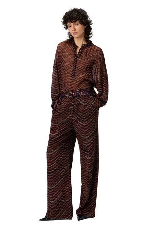 Mid-rise Tailored Pants With Zigzag Pattern