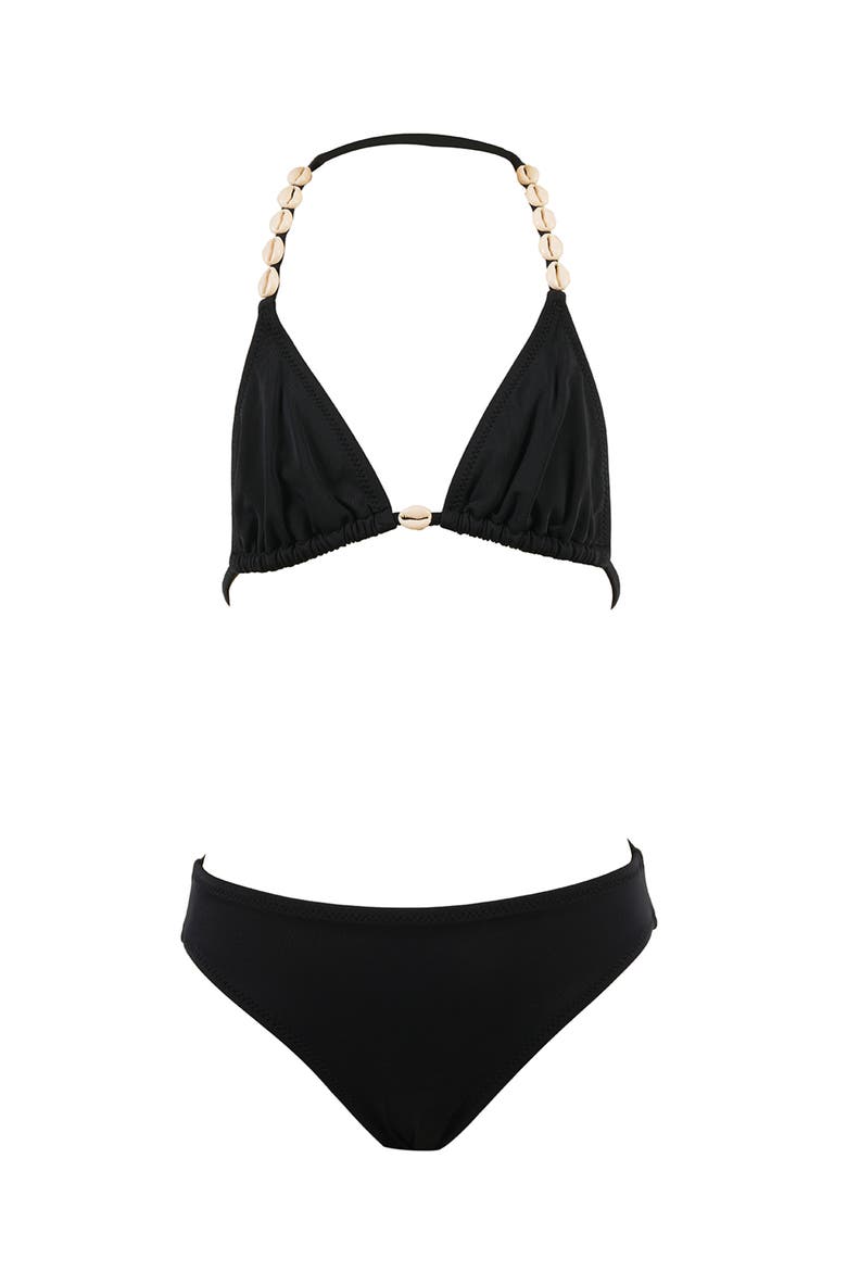 Triangle with Hand-Finished Shell Accents Two-Piece Bikini, Big Kid, Main, color, Black