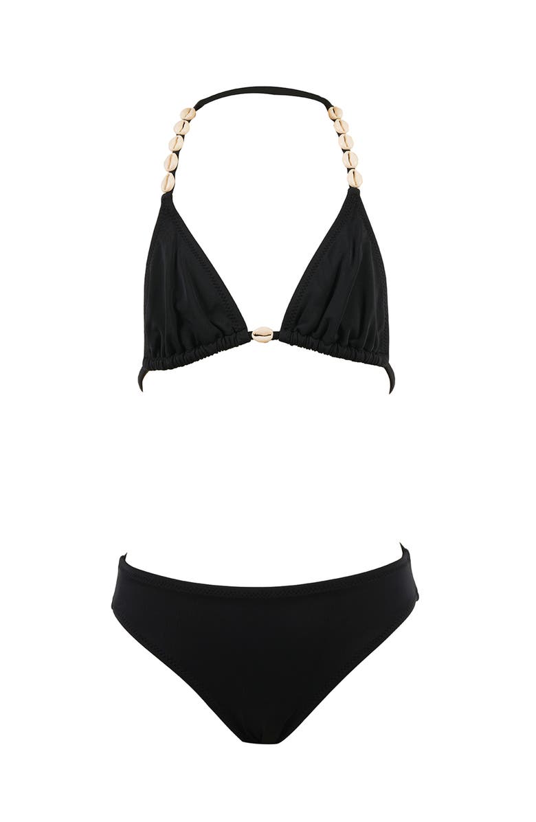 NESSI BYRD Triangle with Hand-Finished Shell Accents Two-Piece Bikini, Big Kid, Main, color, Black