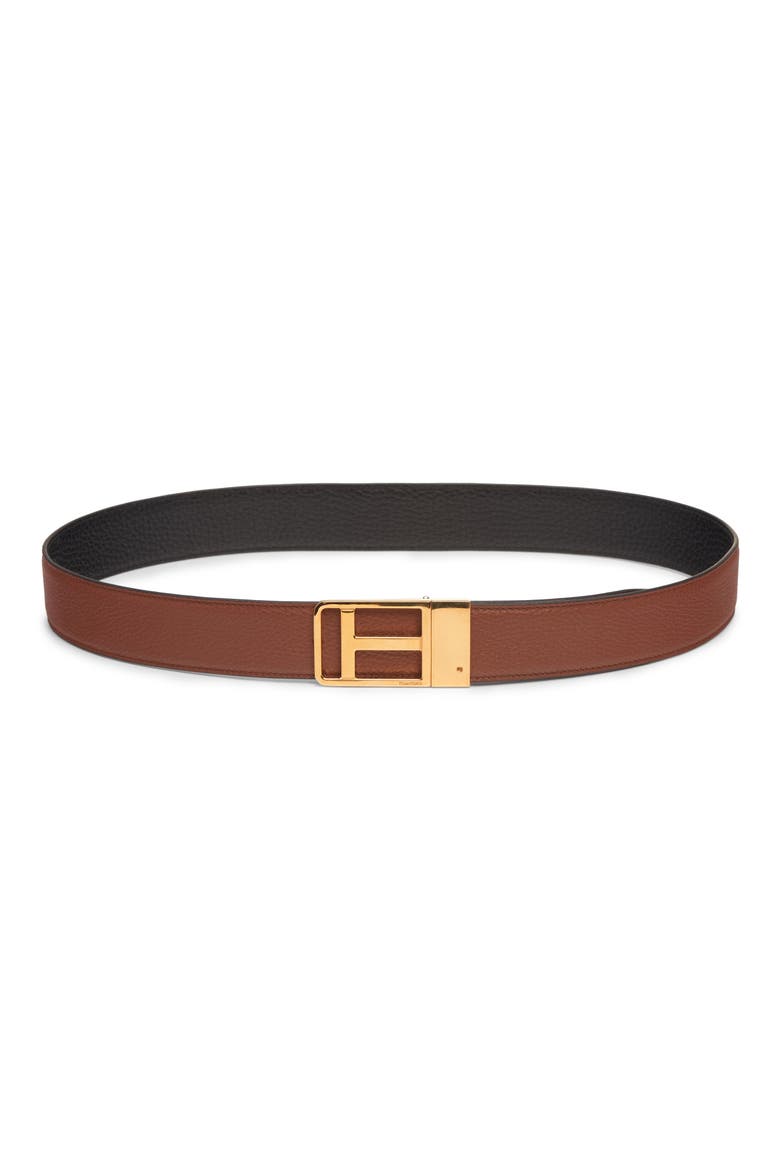 Framed T Buckle Reversible Soft Grain Leather Belt, Main, color, 3BN40 MID BROWN/ BLACK
