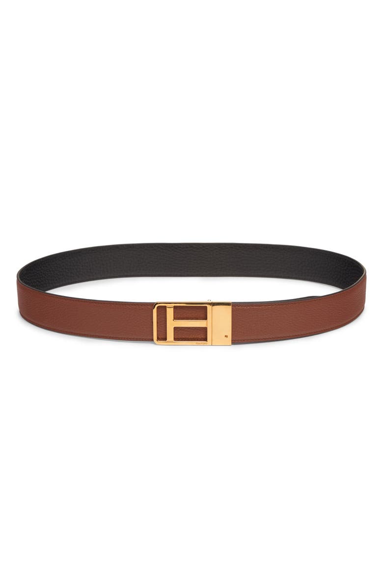 TOM FORD Framed T Buckle Reversible Soft Grain Leather Belt, Main, color, 3Bn40 Mid Brown/ Black