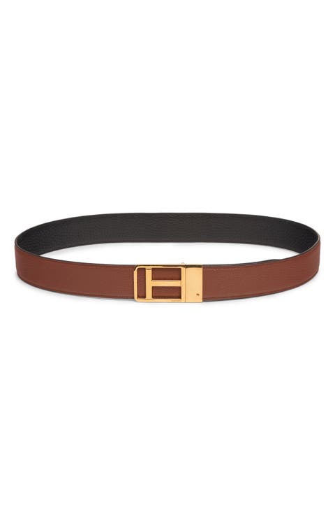 Framed T Buckle Reversible Soft Grain Leather Belt