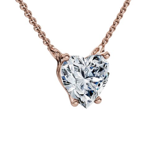 Bliss Diamond 1ct Heart Shape Diamond Solitaire Diamond Pendant 14k Gold Necklace Lab Grown In 14k Rose Gold