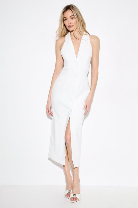 Premium Open Back Waistcoat Midi Dress