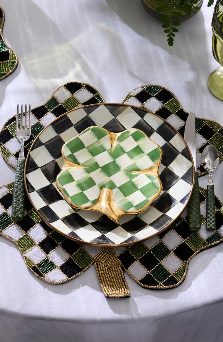 MACKENZIE CHILDS Lucky Check Clover Plate, Alternate, color, Green