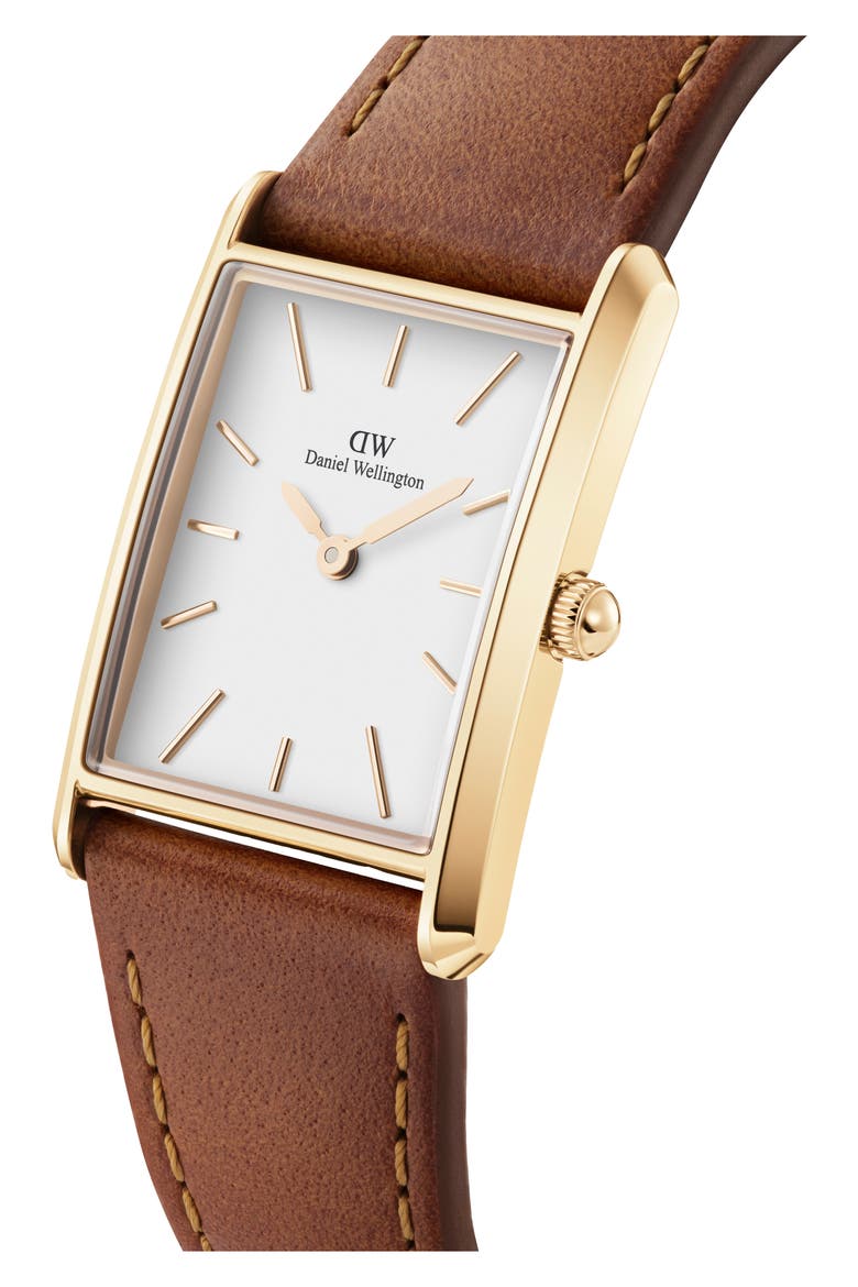 Tank Leather Strap Watch, 32mm x 22mm, Alternate, color, GOLD