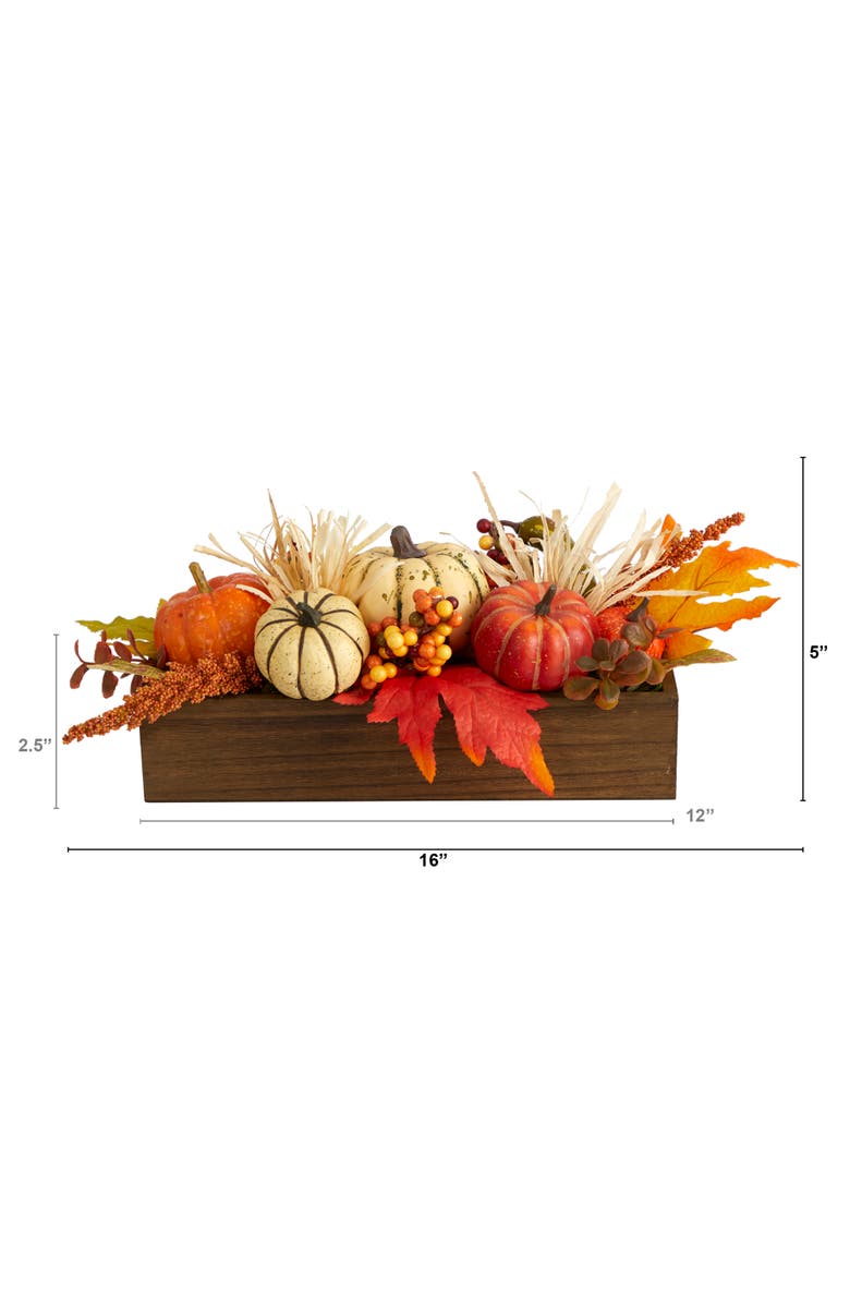 NEARLY NATURAL 16-in Harvest Pumpkin and Berries Artificial Arrangement in Wood Vase, Alternate, color, Orange