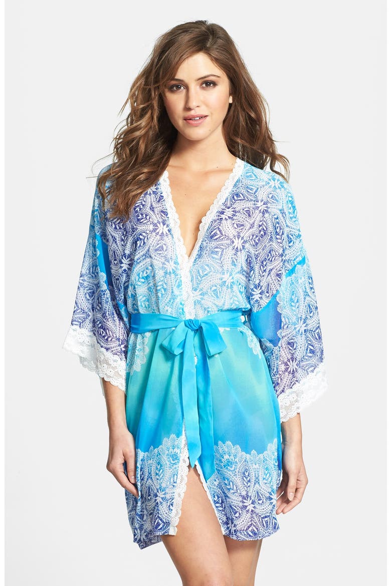 'Bella Blue' Lace Trim Ombré Robe, Main, color, BLUE PRINT