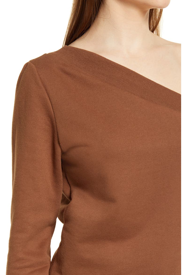 Aadi Fleece One-Shoulder Top, Alternate, color, PECAN