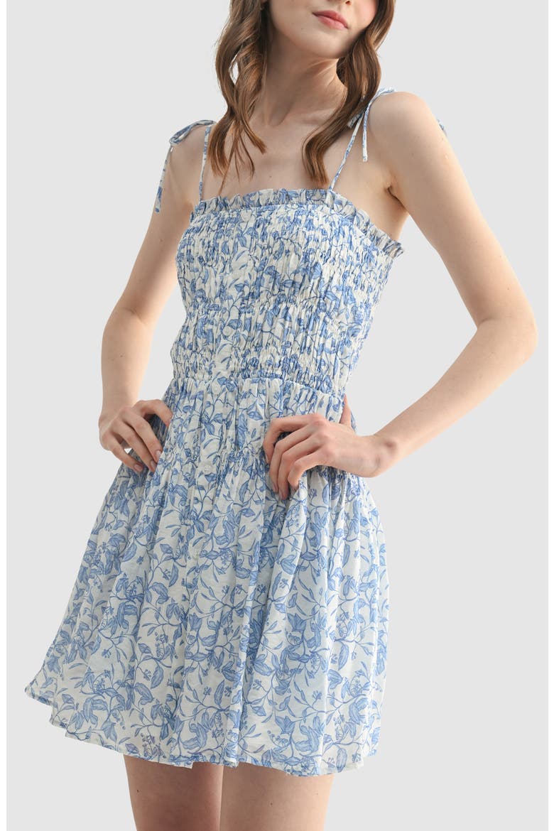 Tie Strap Smocked Minidress, Alternate, color, BLUE