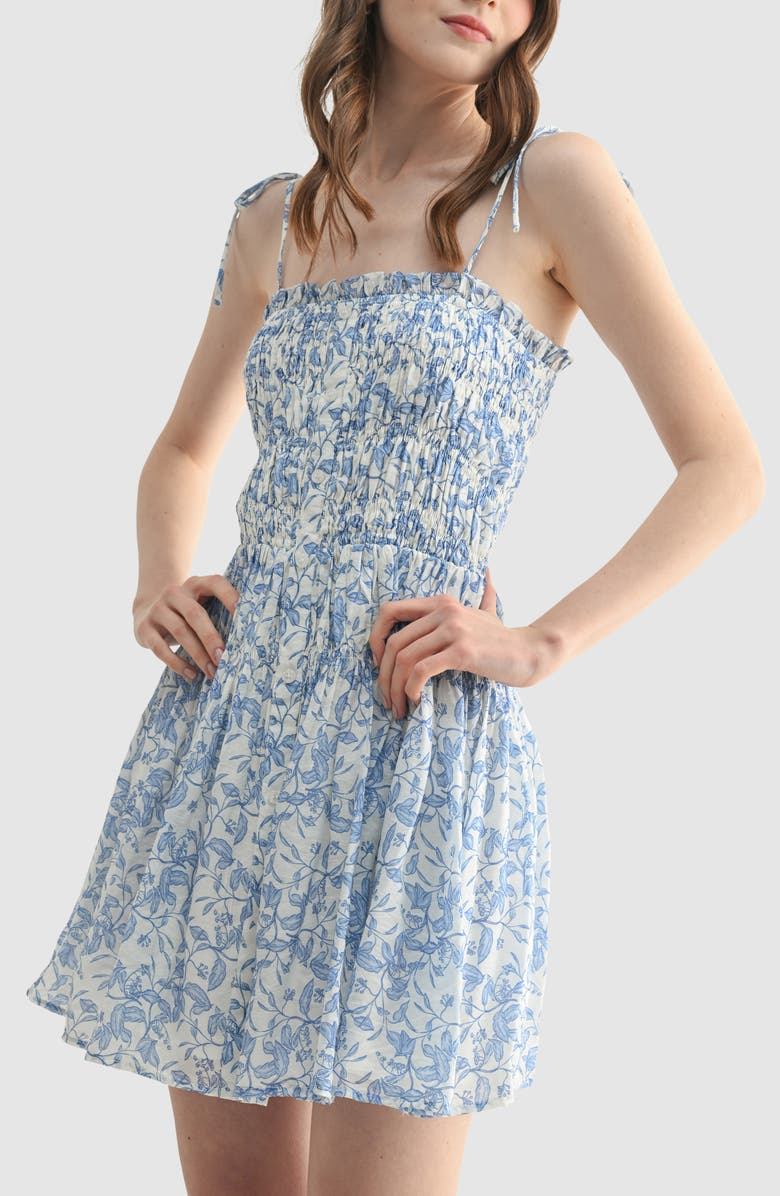 Lush Tie Strap Smocked Minidress, Alternate, color, Blue