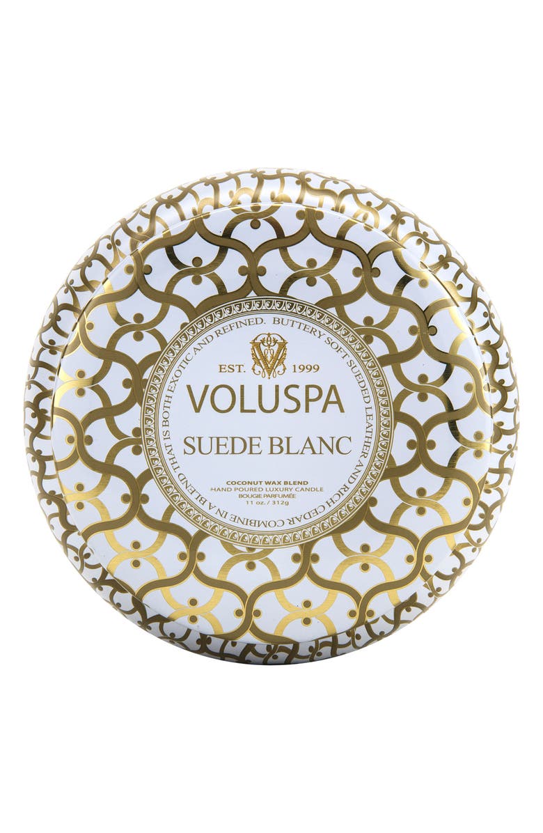 Voluspa Classic Maison Suede Blanc Maison Metallo Two-Wick Candle, Main, color,