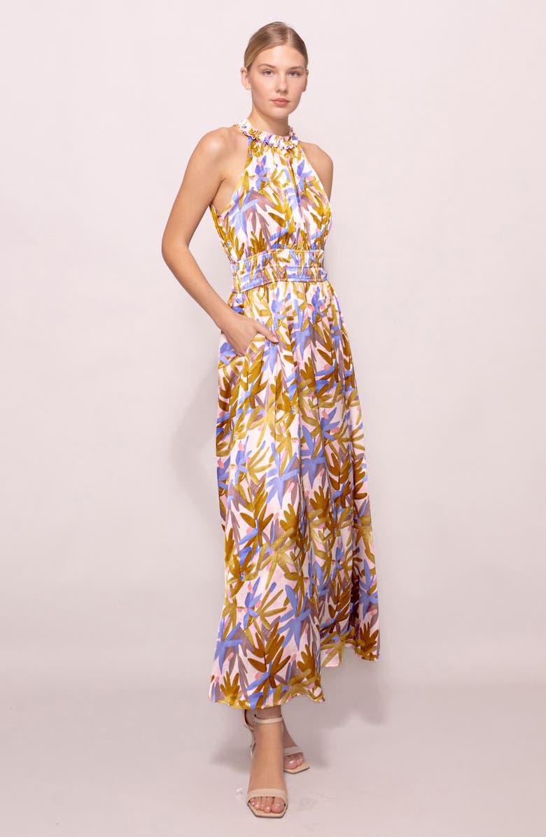 MELLODAY Print Ruffle Sleeveless Maxi Dress, Alternate, color, Blush Multi
