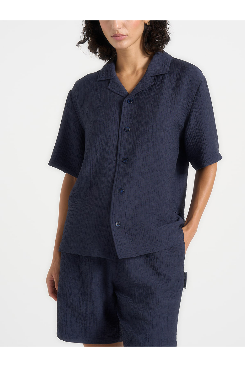 Harley Unisex Textured Revere Shirt, Alternate, color, Navy
