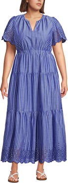 Lands' End Plus Size Tiered Cotton Poplin Eyelet Maxi Dress