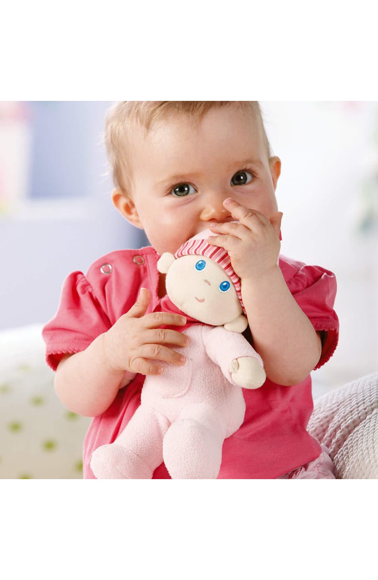 HABA Doll Snug Up Luisa 8" My First Baby Doll, Machine Washable & Safe for Birth & Up, Newborn Toys for Baby Shower Gifts, Alternate, color, Pink Multi