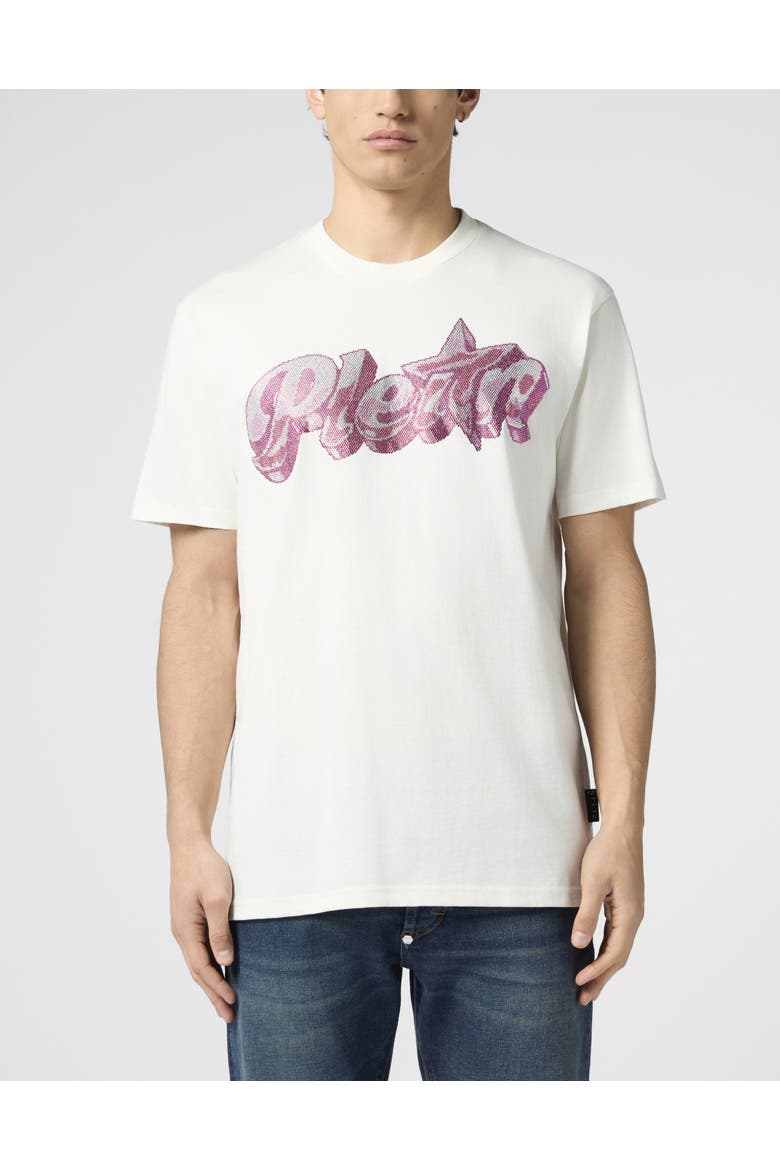 Round Neck T-Shirt Gummy Plein Stones Men, Main, color, OffWhite