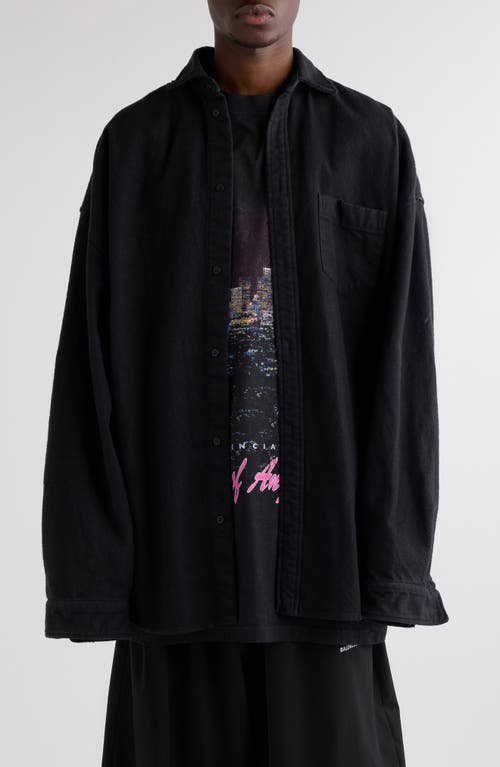 Balenciaga Layered Distressed Long Sleeve Graphic Shirt In Black