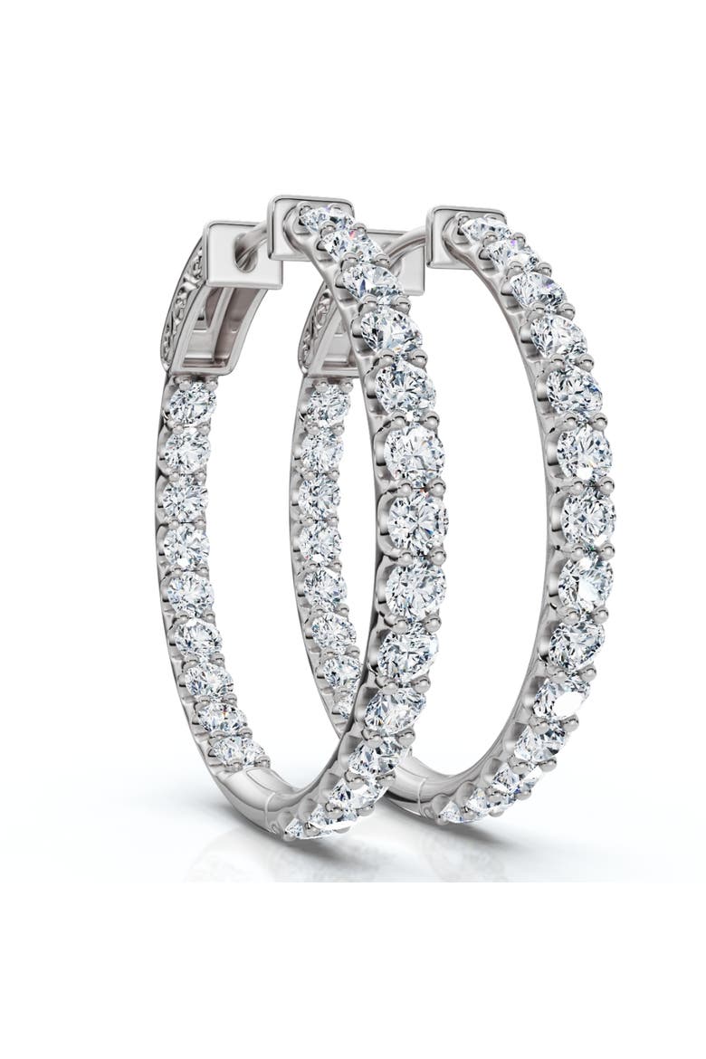3Ct Diamond Hoops Women's Lab Grown Earrings 10K Gold 1 1/4" Tall, Main, color, 10K White Gold