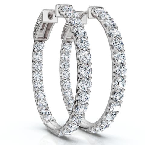 3Ct Diamond Hoops Women's Lab Grown Earrings 10K Gold 1 1/4" Tall