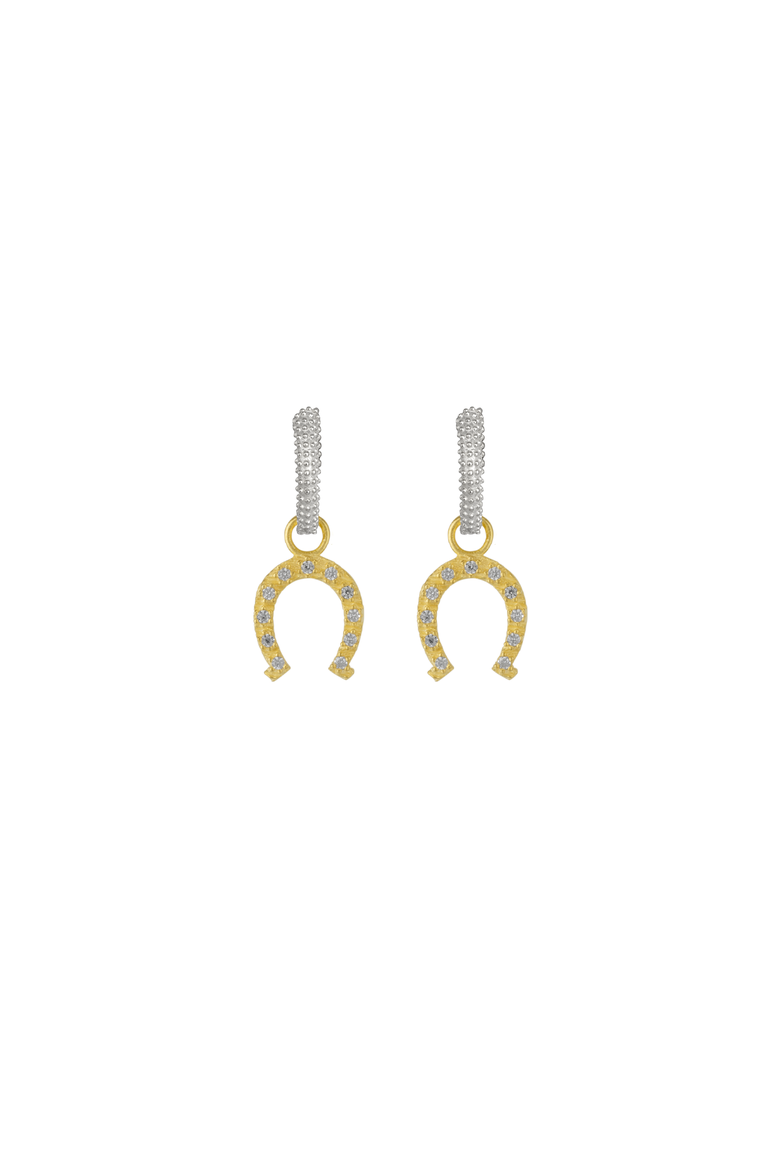 Silver Hoop Sterling Silver Horseshoe Equestrian Earrings, Main, color, Gold
