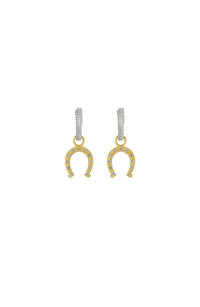 Spero London Silver Hoop Sterling Silver Horseshoe Equestrian Earrings, Main, color, Gold