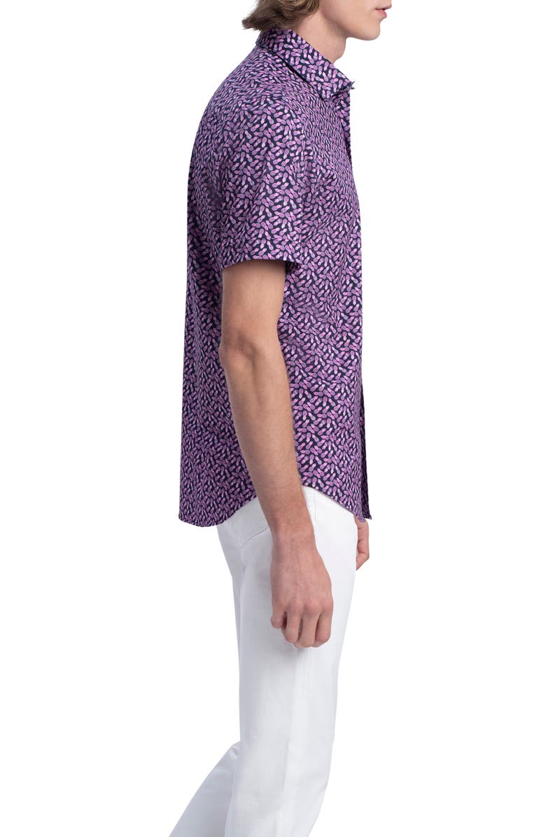 Bugatchi Pineapple Print Knit Short Sleeve Stretch Cotton Button-Up Shirt, Alternate, color, 