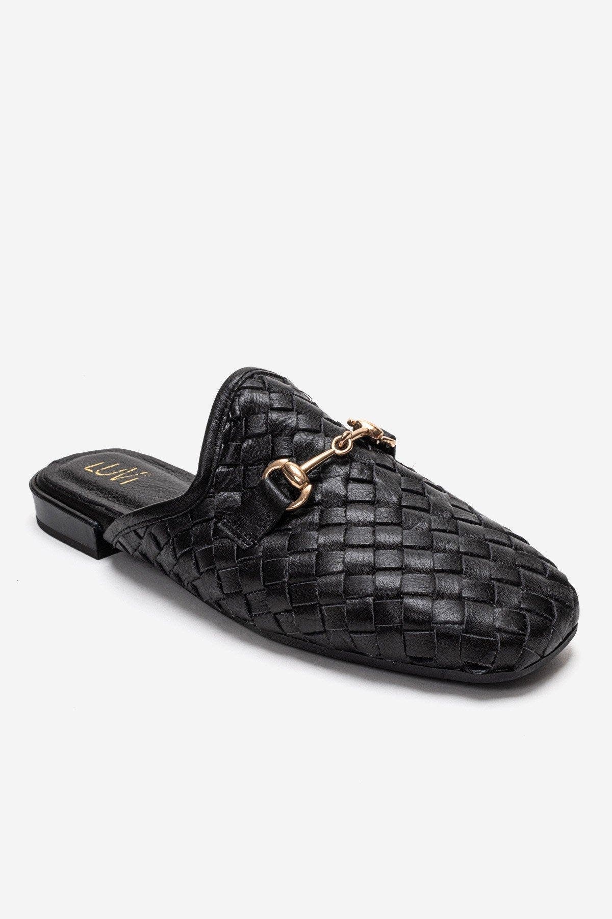 Forever & Always Shoes Senia Leather Woven Mule, Alternate, color, Black