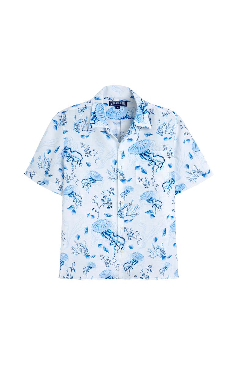 Vilebrequin Bowling Linen Shirt Medusa and Shells, Main, color, White
