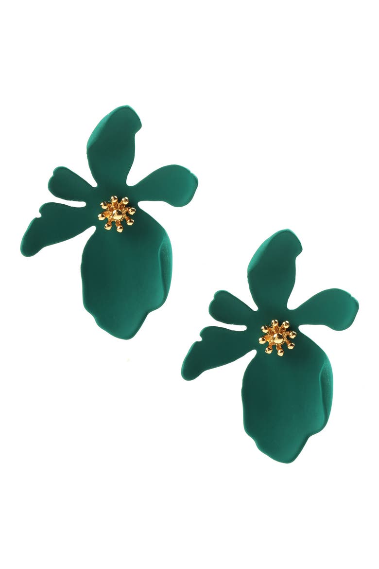 Georgia Matte Floral Drop Earrings, Main, color, DARK TEAL