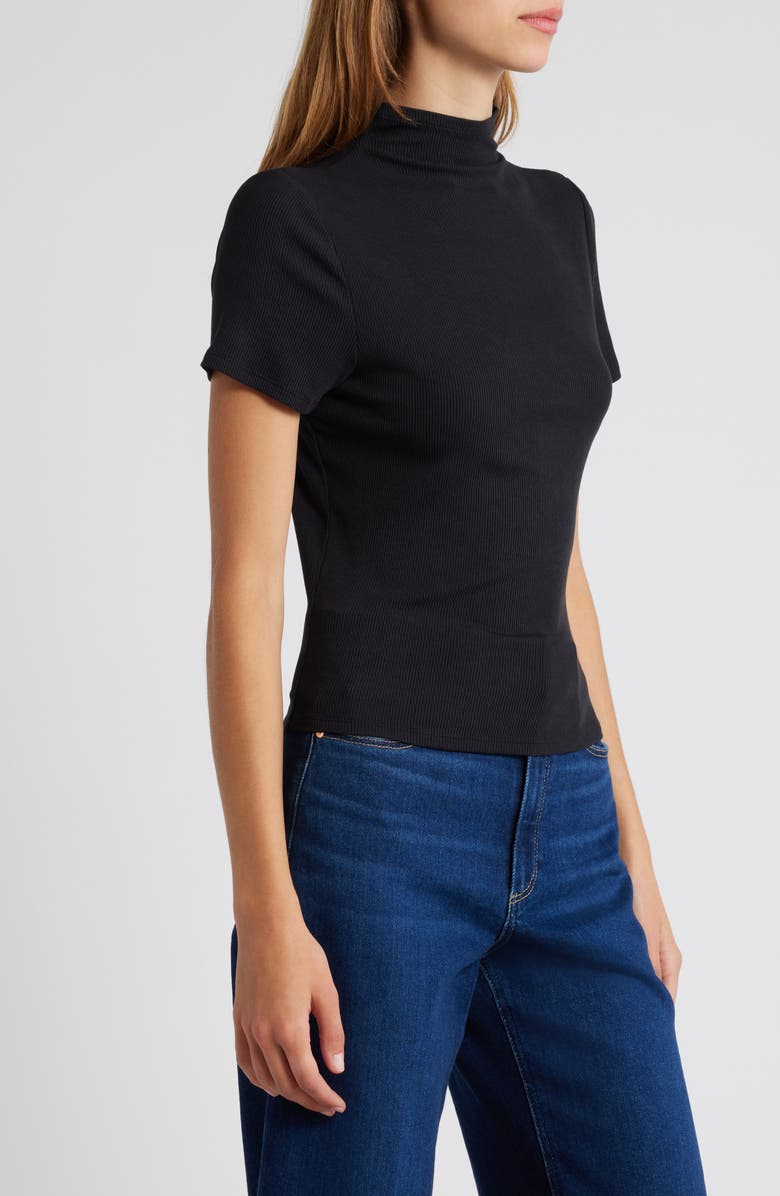 PAIGE Blanche Mock Neck Rib Top, Alternate, color, Black