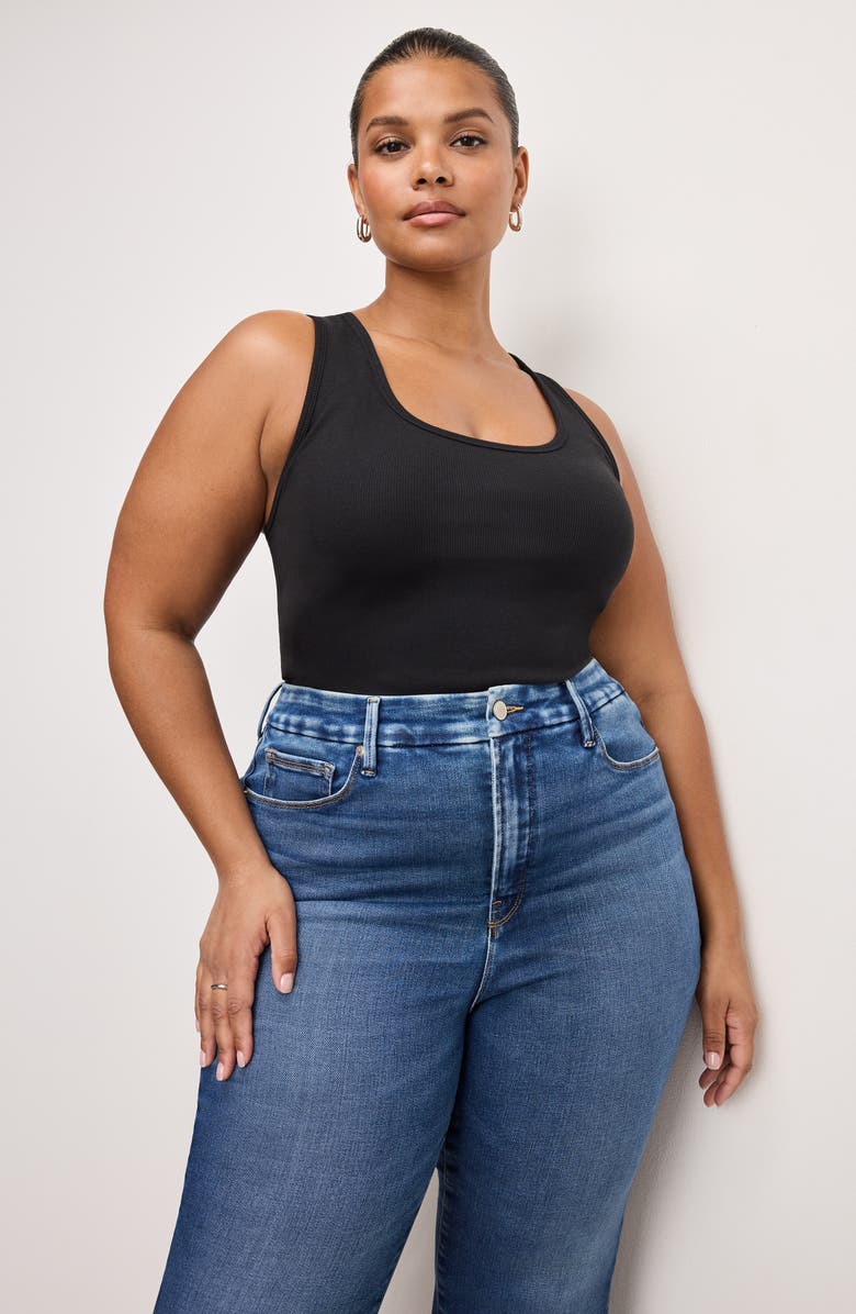 Good American Soft Tech Good Legs Raw Hem Crop Mini Bootcut Jeans, Alternate, color, Indigo818