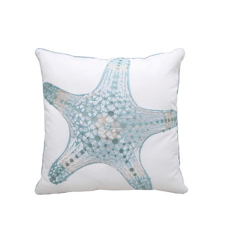 Sea Glass Starfish Embroidered Indoor/Outdoor Throw Pillow