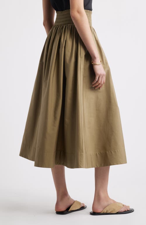 Nordstrom Smocked Cotton Midi Skirt In Olive Covert