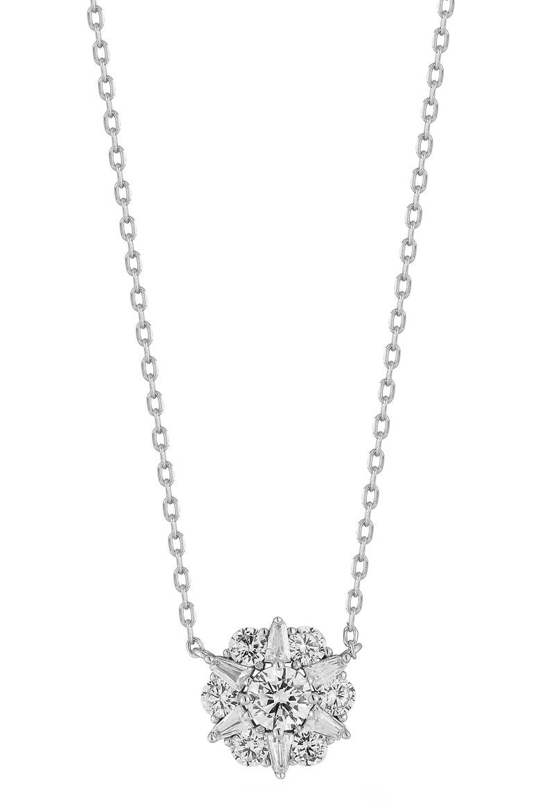 Cubic Zirconia Flower Pendant Necklace, Main, color, SILVER