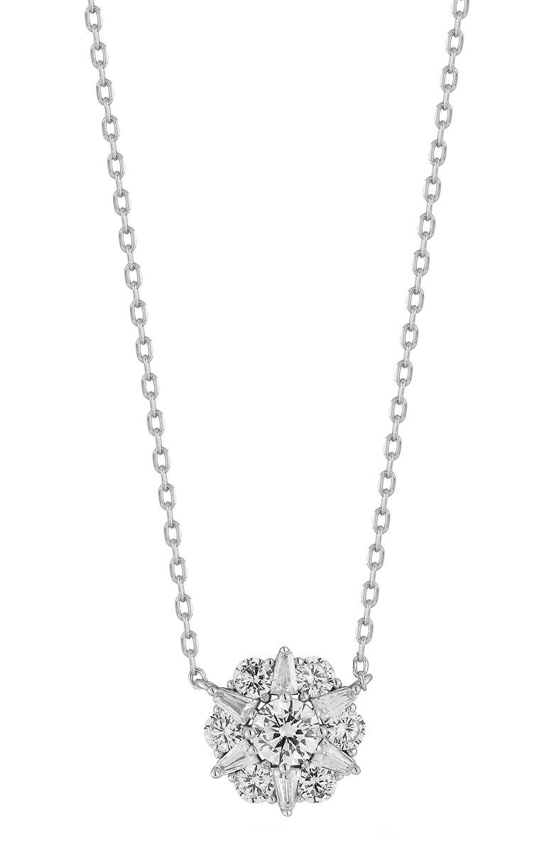 GLAZE JEWELRY Cubic Zirconia Flower Pendant Necklace, Main, color, Silver