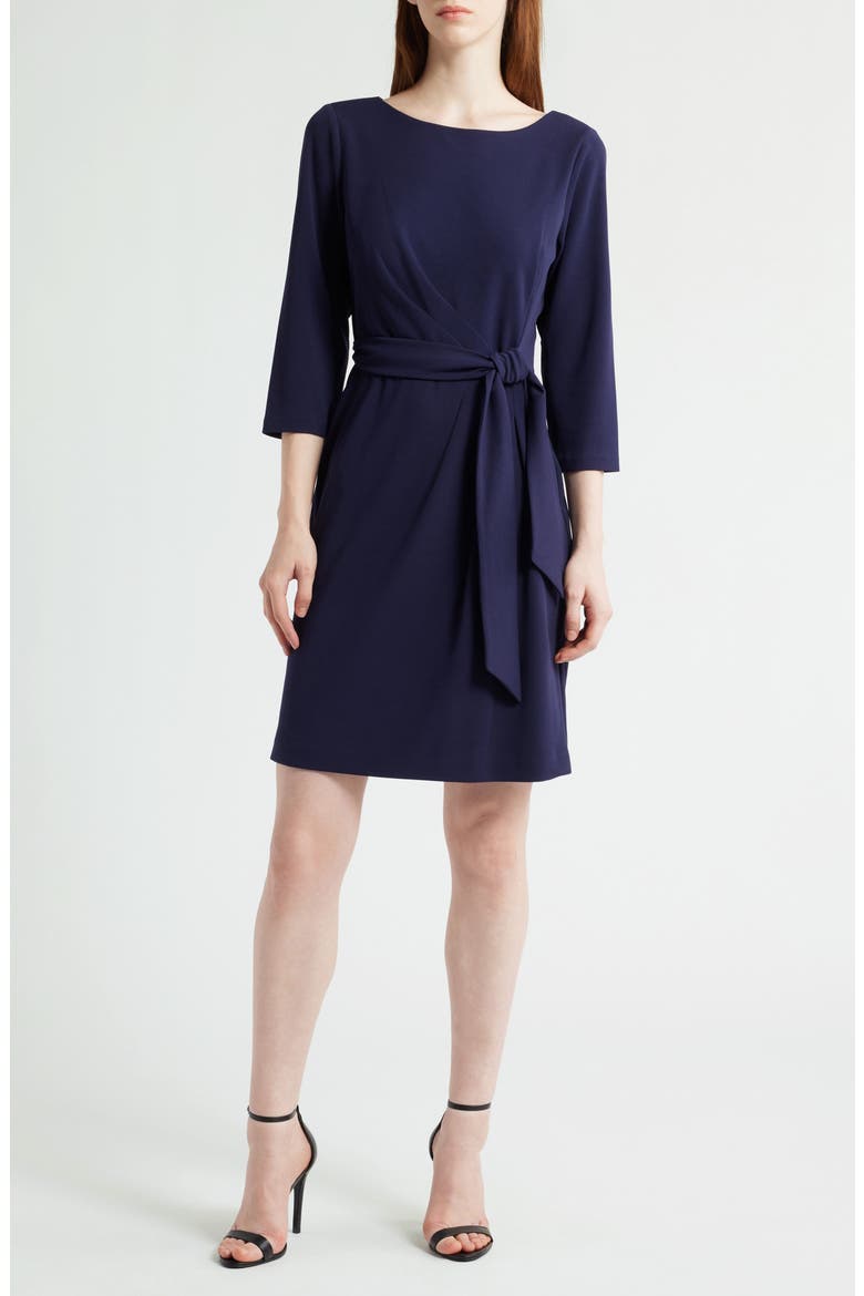 Side Tie Long Sleeve Dress, Main, color, MIDNIGHT NAVY