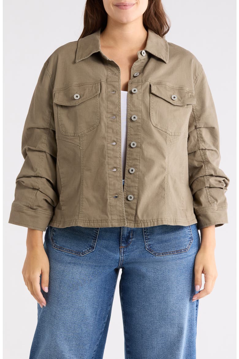 Ruched Sleeve Jacket, Main, color, LAUREL OAK