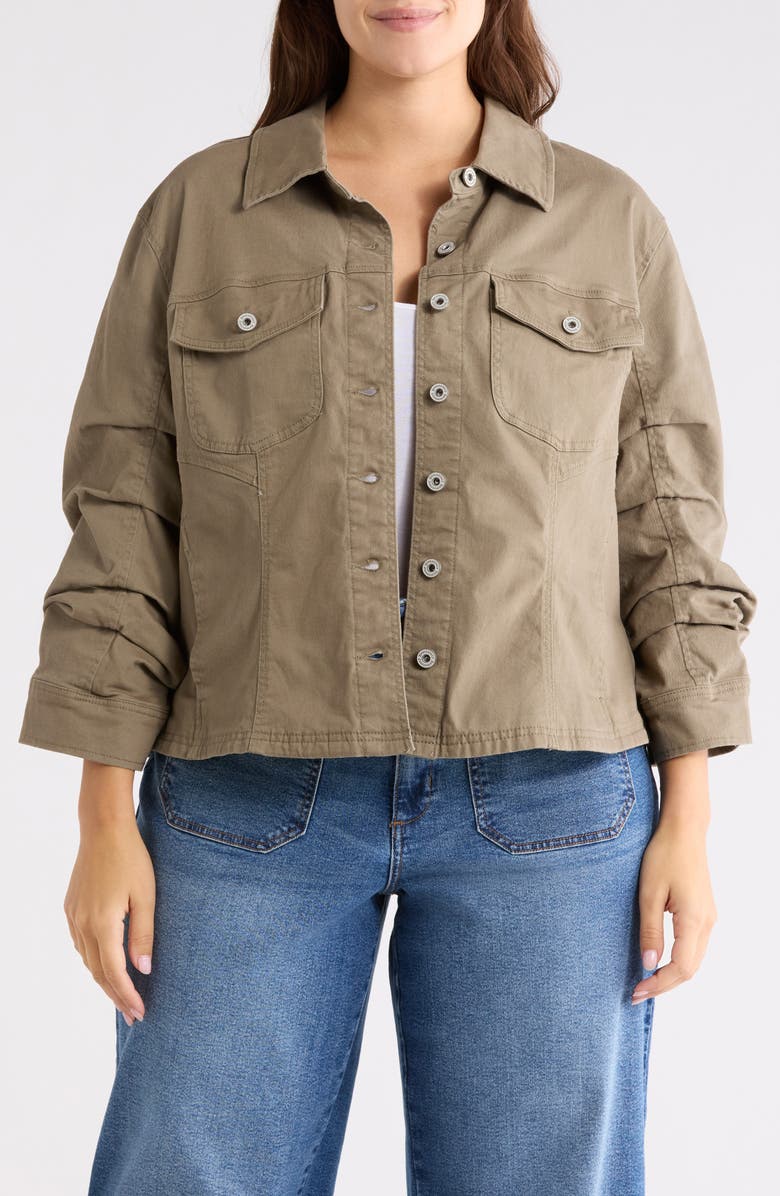 Democracy Ruched Sleeve Jacket, Main, color, Laurel Oak