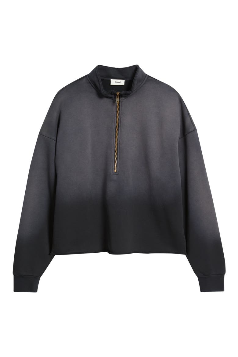 Oversize Raw Edge Quarter Zip Pullover, Alternate, color, BLACK