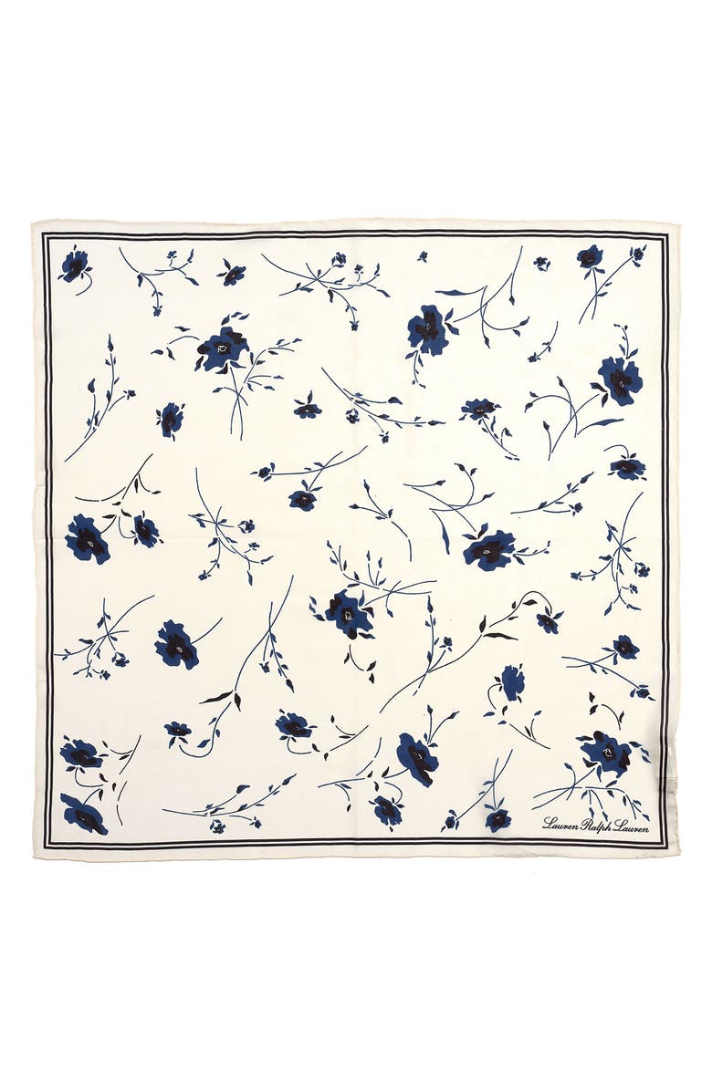 Lauren Ralph Lauren Indigo Floral Print Silk Square Scarf, Alternate, color,