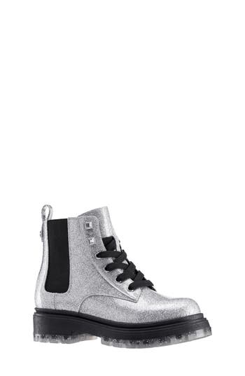 Nina Kids' Glitter Combat Boot In Silver Glitter