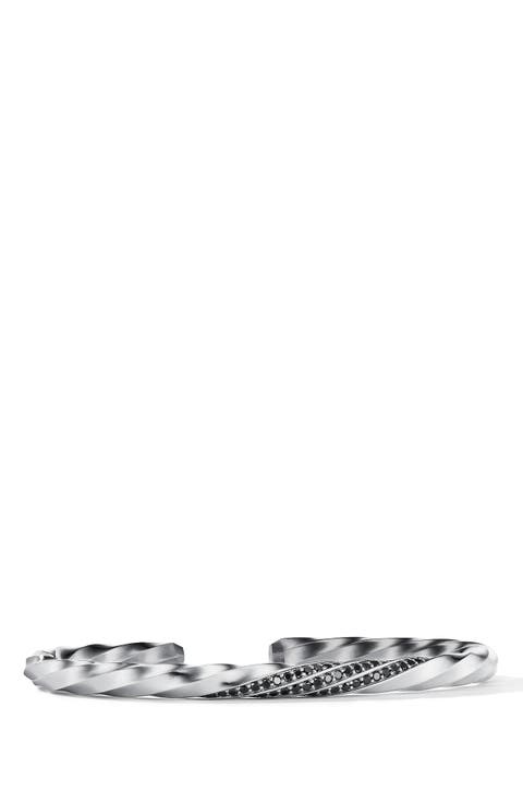 Cable Edge™ Cuff Bracelet in Recycled Sterling Silver with Pavé Black Diamonds
