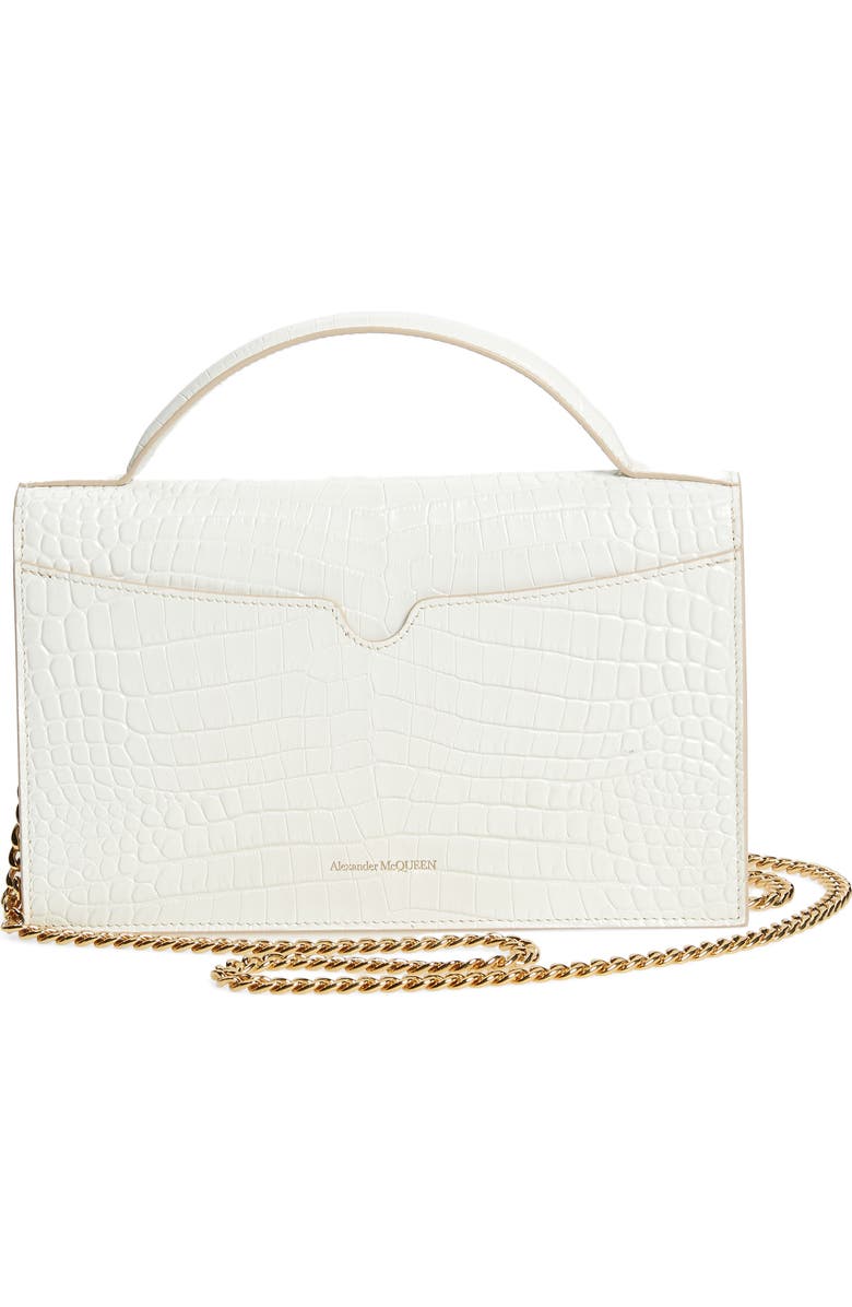 McQueen Medium Skull Croc Embossed Leather Crossbody Bag, Alternate, color, Deep Ivory