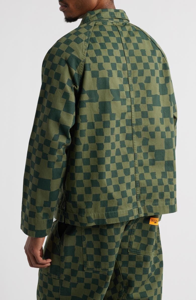 Service Works Organic Cotton Drill Printed Front of House Jacket, Alternate, color, Olive Checker