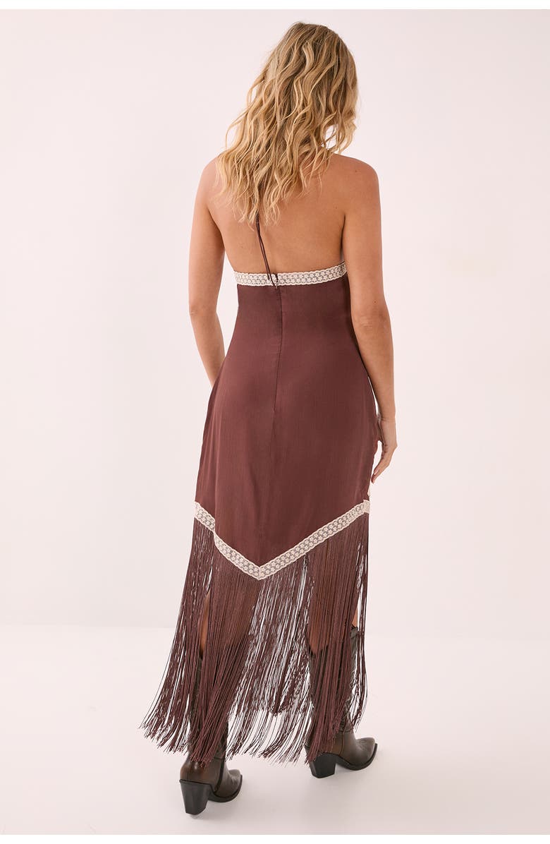NASTY GAL Halter Neck Tassel Mini Dress, Alternate, color, Chocolate