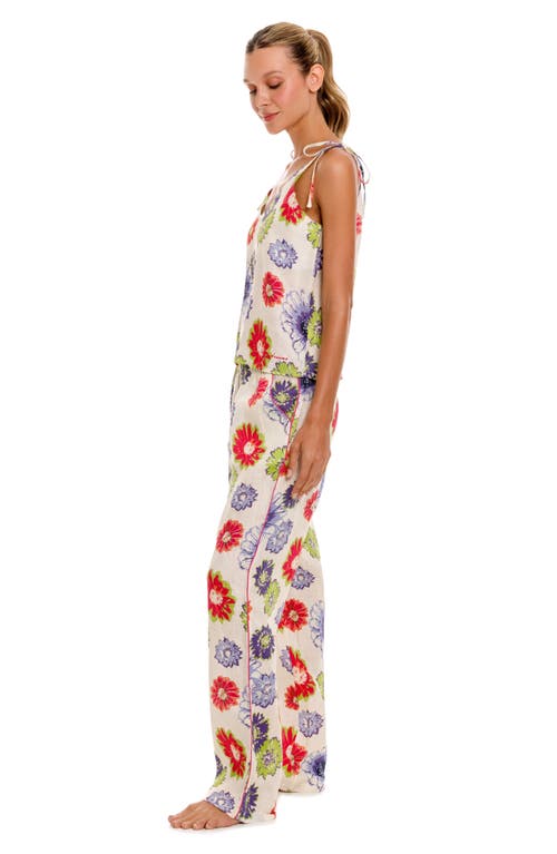 The Lazy Poet Amelie Floral Linen Pajamas In White