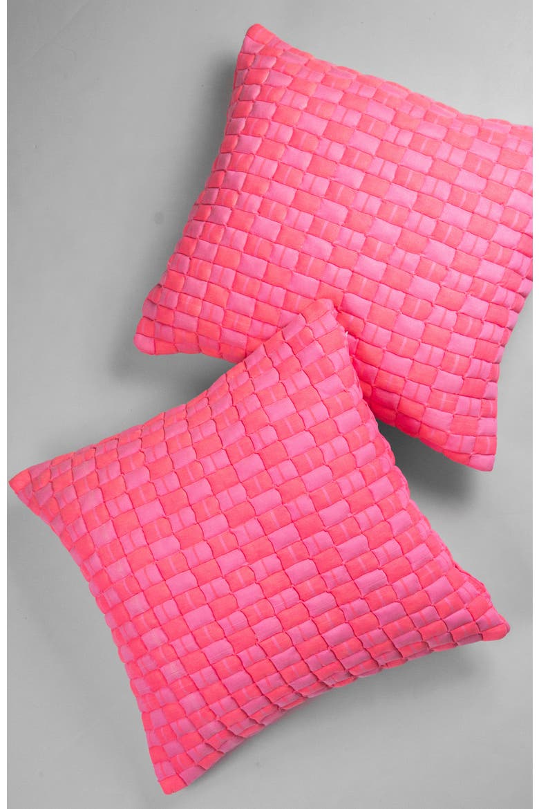 Quilted Sujani Neon Pink Throw Pillow, Alternate, color, Pink