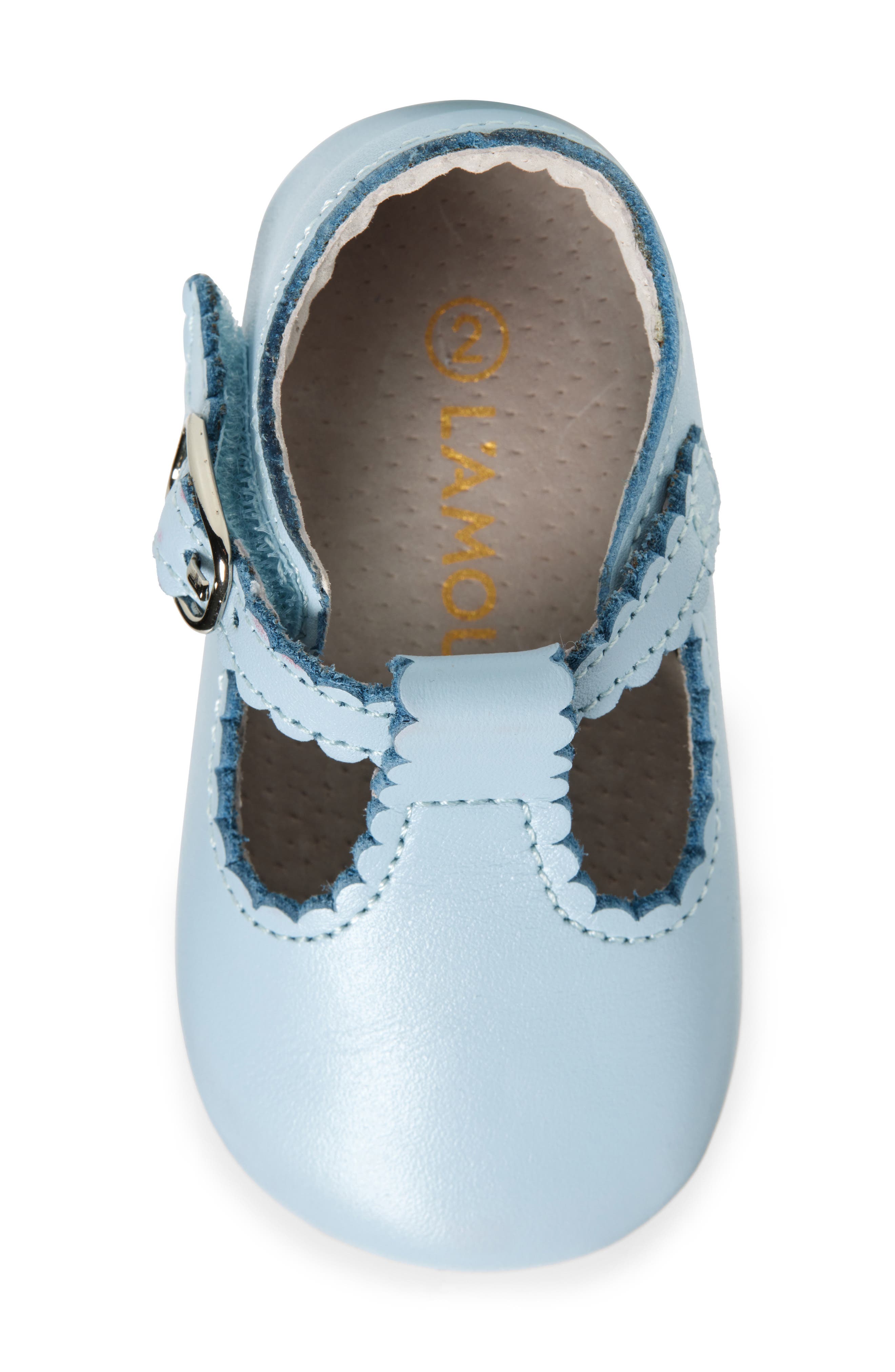 Kids' Elodie Scallop T-Strap Flat, Alternate, color, LIGHT BLUE