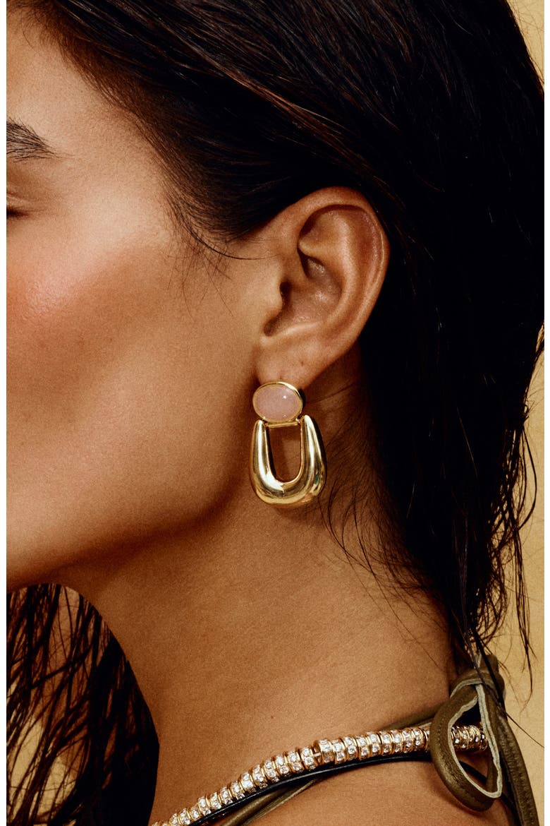 The Rio Rose Quartz Drop Earrings, Alternate, color, GOLD